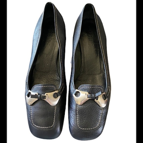 PRADA Vintage Black Leather Square Toe Block Heel - Picture 1 of 12